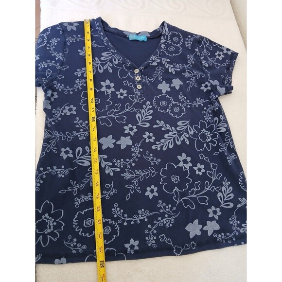 Fresh Produce Women’s Top Blouse  Small Blue Floral Print Short Sleeve - Picture 7 of 13
